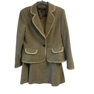 Kasper Brown Women's Skirt Set Tweed Textured Notch Lapel Front Pockets 14‎